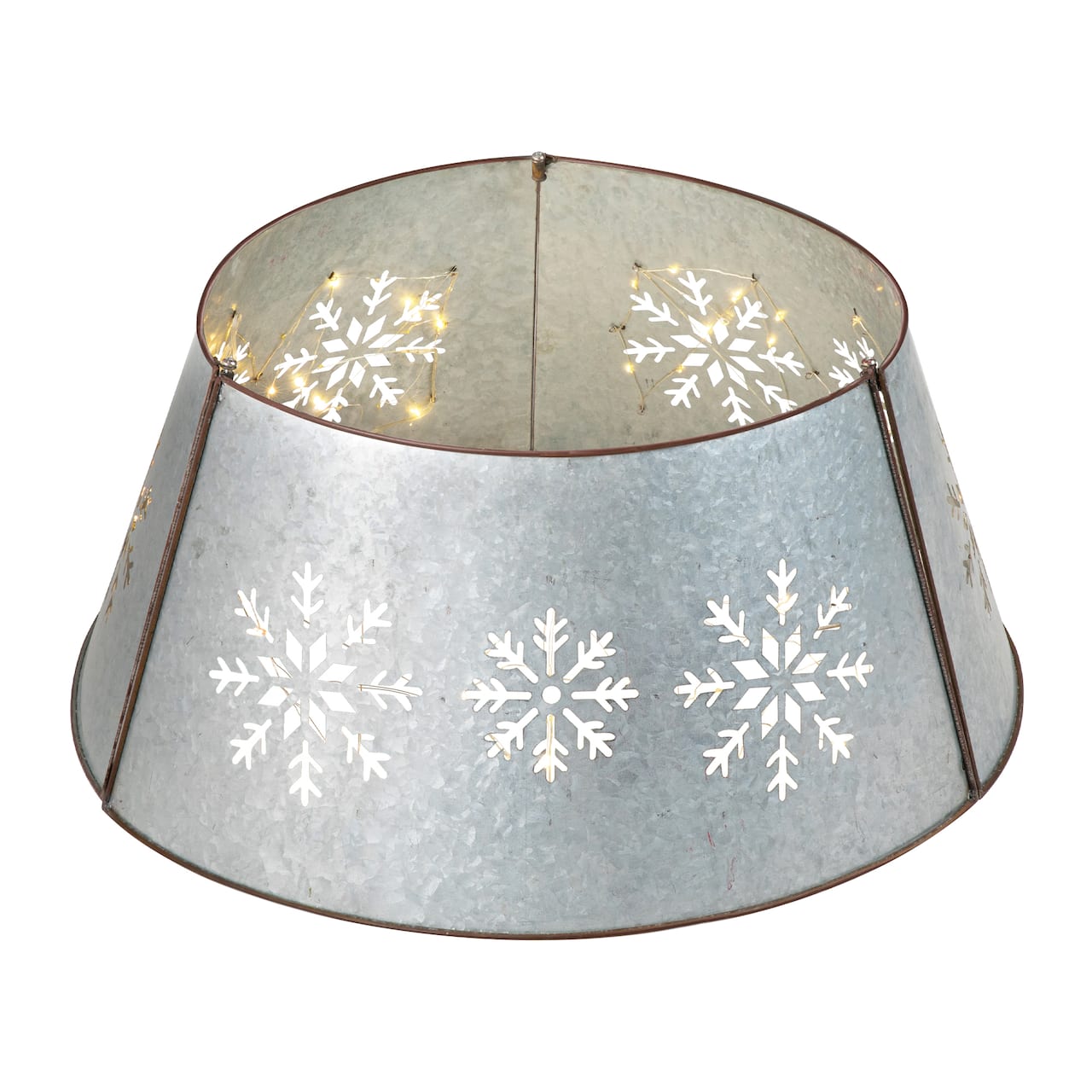 Glitzhome® Silver 26" LED Snowflake Cutout Metal Tree Collar
